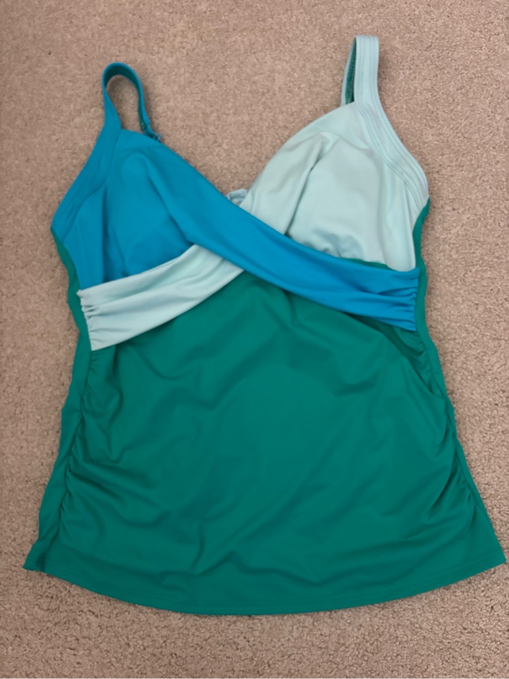 Women's Lands End Sz 12 Blue Green Colorblock Wrap Underwire tankini.
